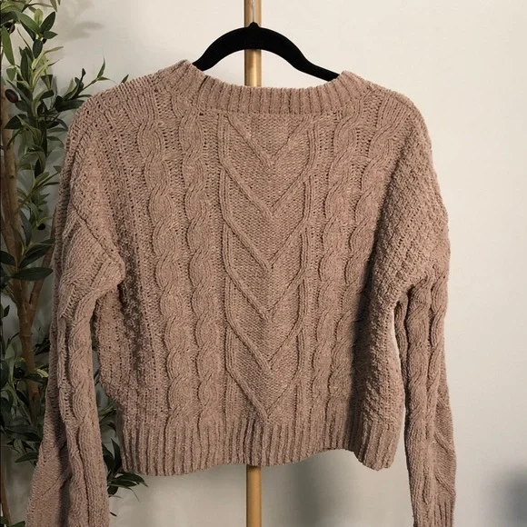 Pink Rose Cable Knit Sweater - Brown (T2) - Picture 5 of 7